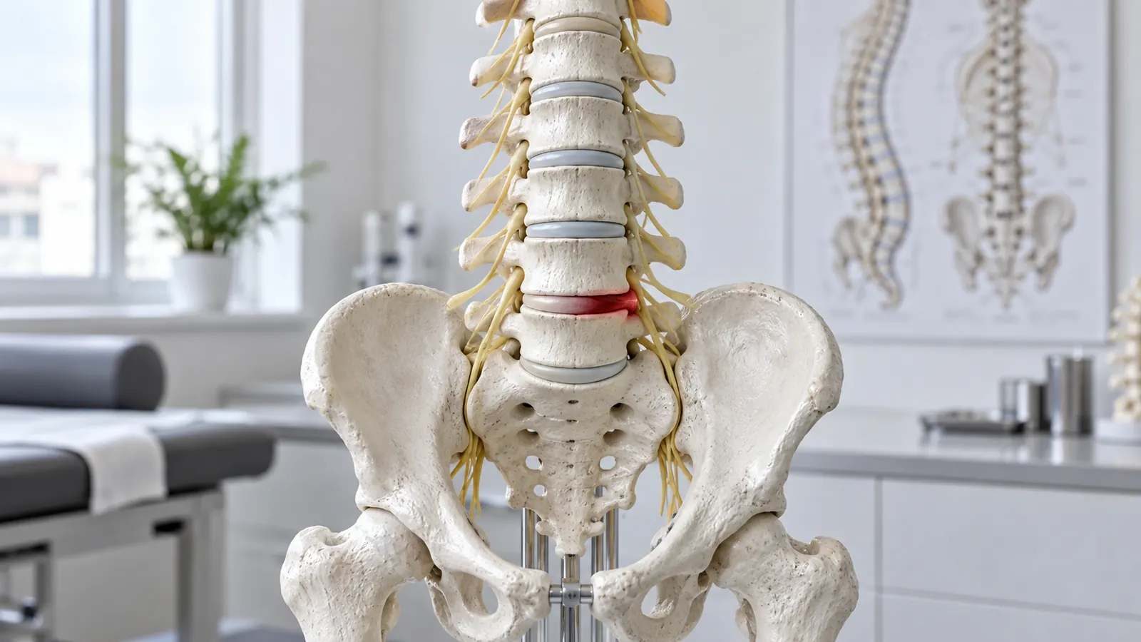 Anatomische Darstellung eines Bandscheibenvorfalls an der Lendenwirbelsäule